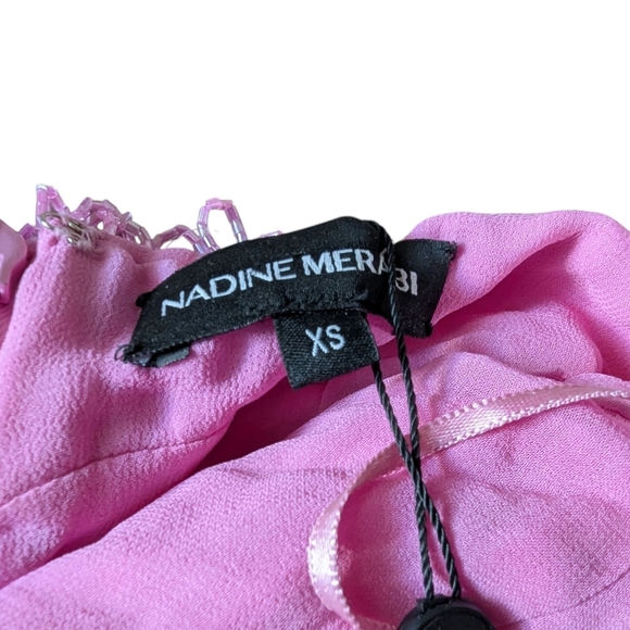 NWT Nadine Merabi Sara Pink Beaded Fringe Feathered Skirt Size XS/2 - Picture 4 of 13